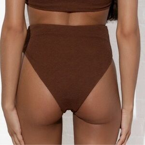 Mara Hoffman Imina High Waist Bikini Bottom in Brown Stretch-Matelassé